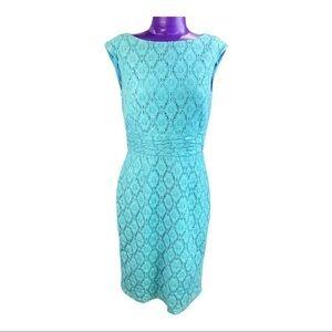 Adrianna Papell blue teal lace overlay cap sleeve sheath dress 4